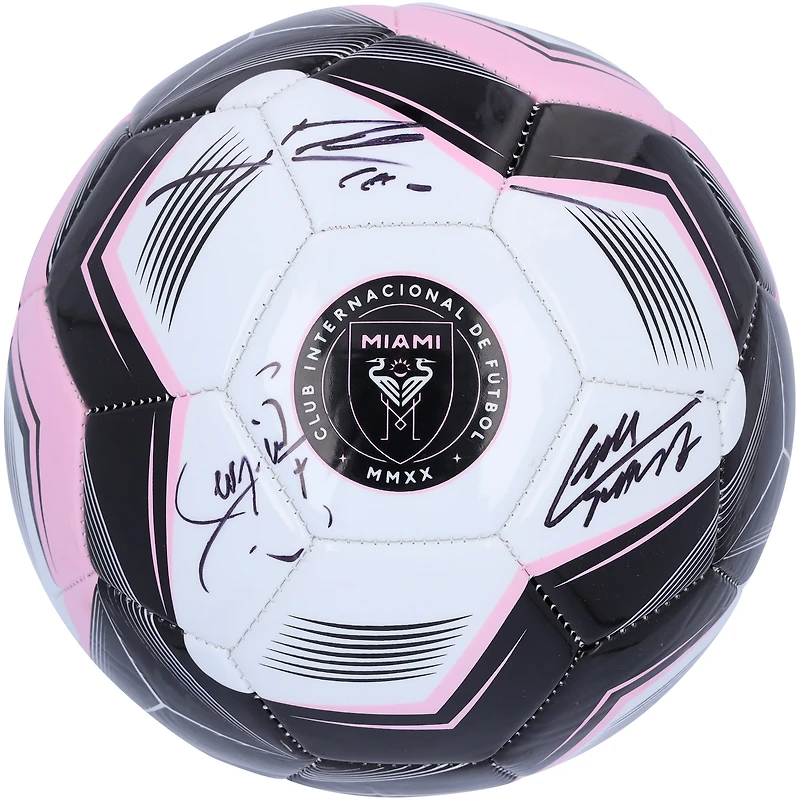 Ballon de football avec logo autographié de Lionel Messi, Luis Suarez et Sergio Busquets de l'Inter Miami CF