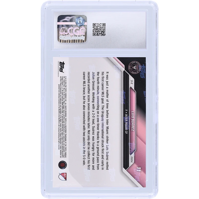 Luis Suarez Inter Miami CF 2024 Topps maintenant MLS marque les deux premiers buts de sa carrière MLS en 4' et 11' # 11 CGC Authenticated 9.5 Card