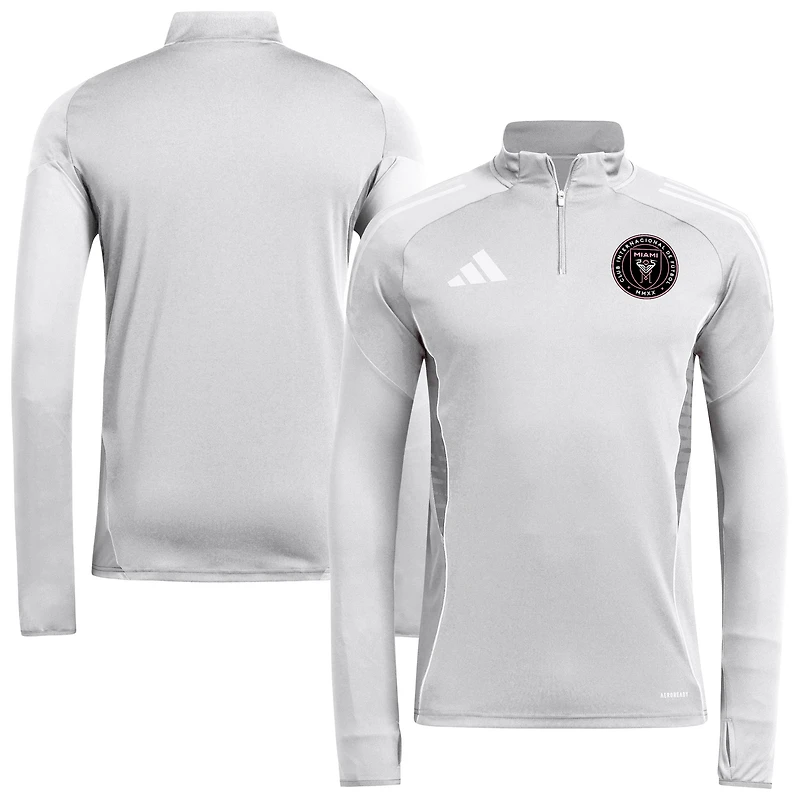 Men's adidas  Silver Inter Miami CF 2025 AEROREADY Quarter-Zip Long Sleeve Training Top