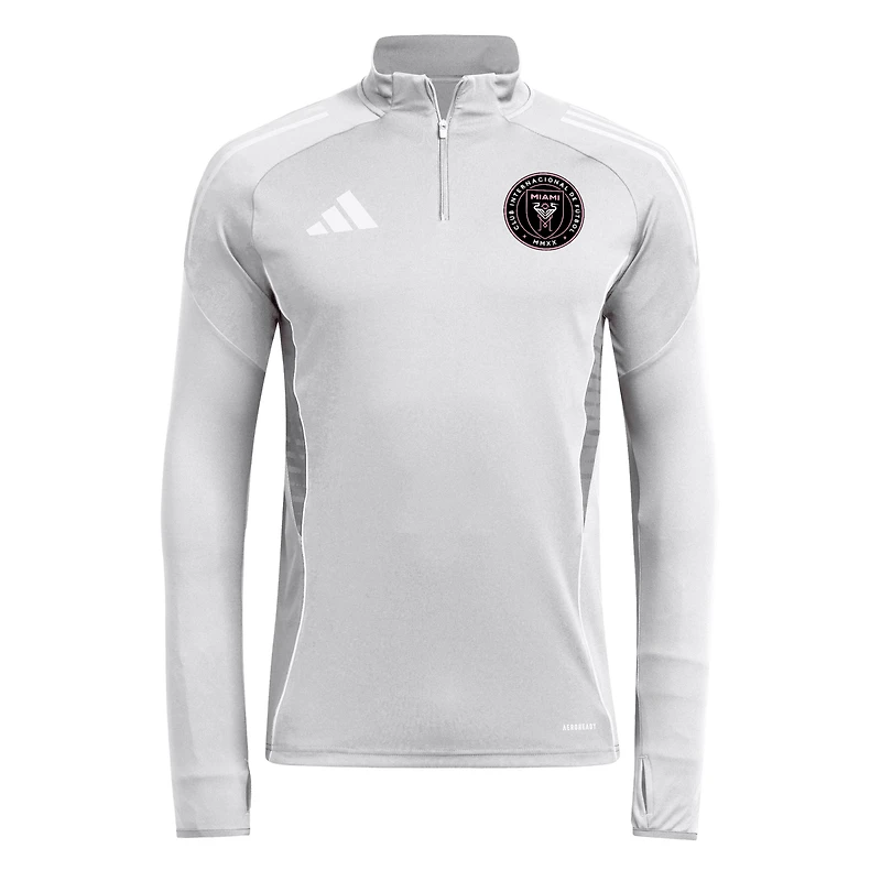 Men's adidas  Silver Inter Miami CF 2025 AEROREADY Quarter-Zip Long Sleeve Training Top
