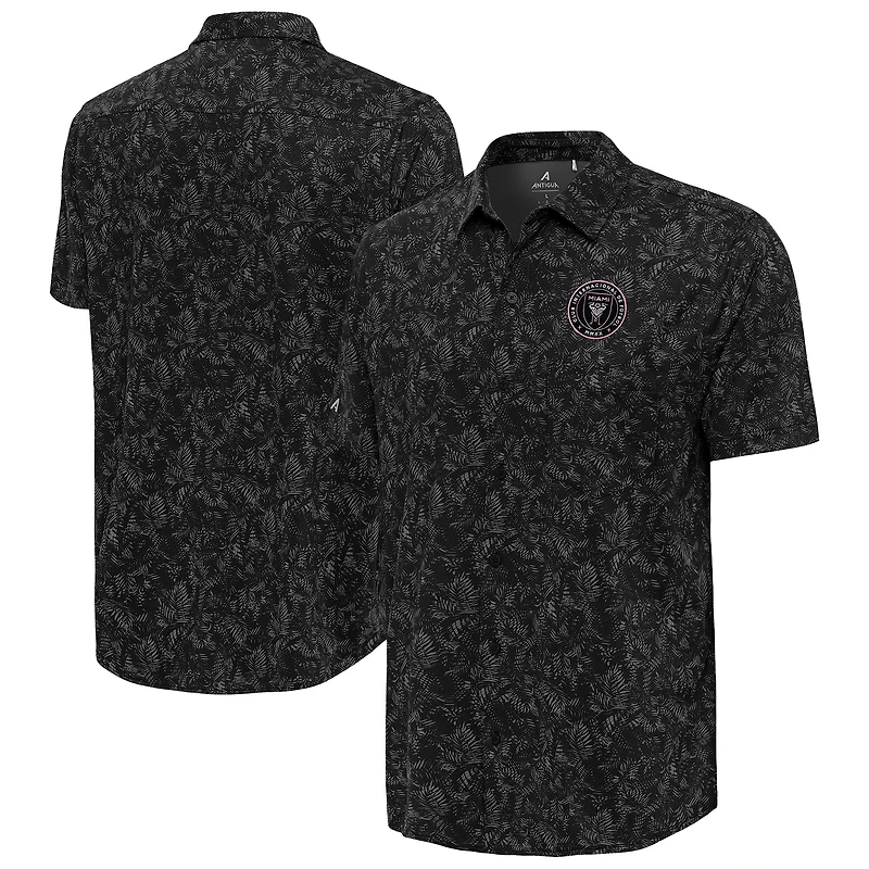 Men's Antigua Black Inter Miami CF Lush Woven Button-Up Top