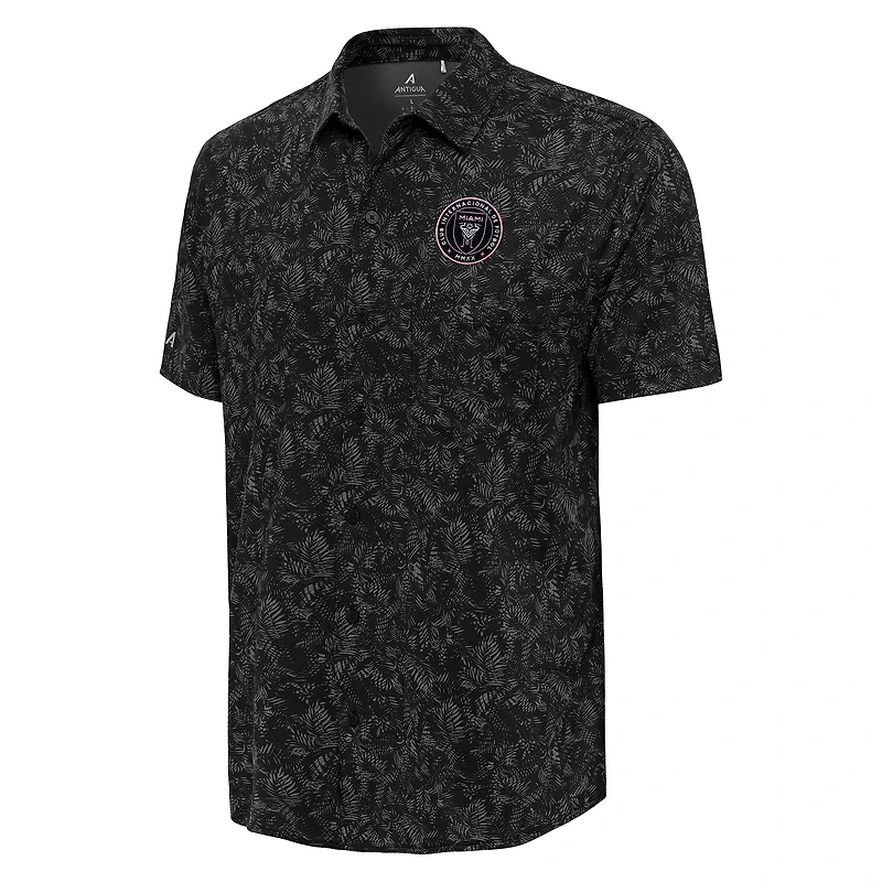 Men's Antigua Black Inter Miami CF Lush Woven Button-Up Top