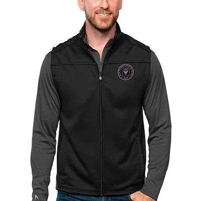 Men's Antigua Black Inter Miami CF Primary Team Logo Links Full-Zip Golf Vest