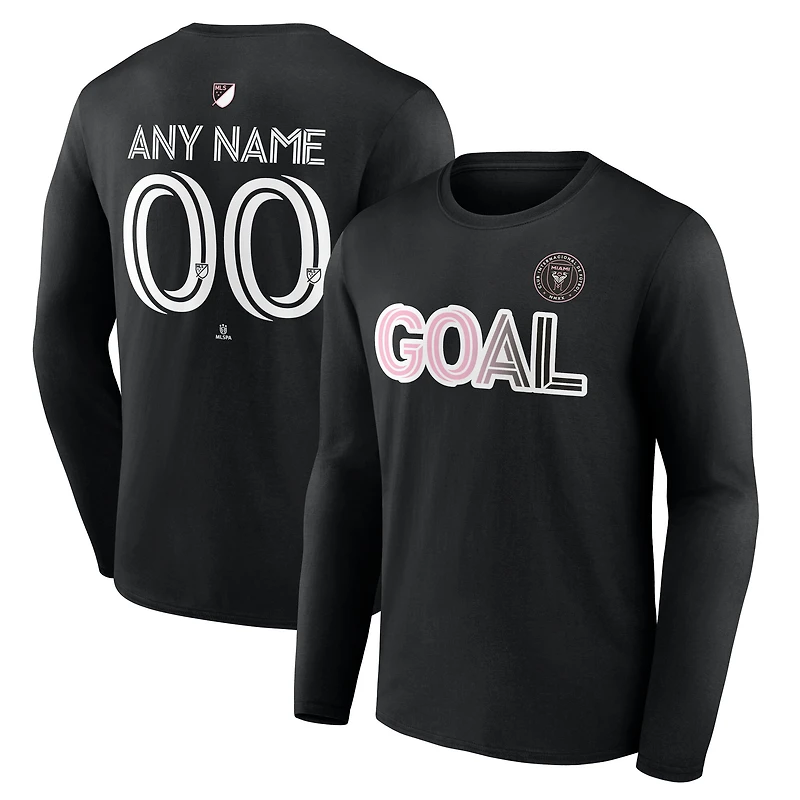 Men's Black Inter Miami CF Goal Custom Long Sleeve T-Shirt