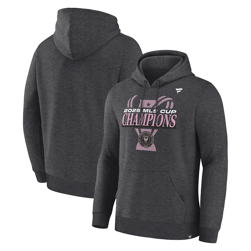Men's Fanatics  Heather Charcoal Inter Miami CF 2025 MLS Cup Champions Locker Room Hoodie