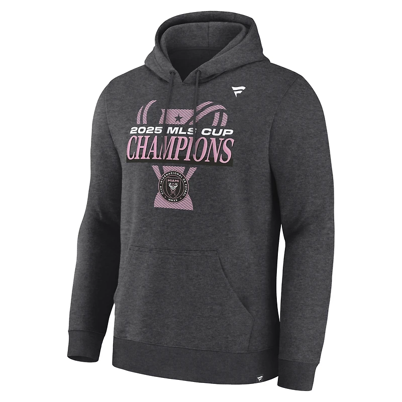Sweat à capuche Fanatics Heather Charcoal pour homme, Inter Miami CF, champions de la Coupe MLS 2025.
