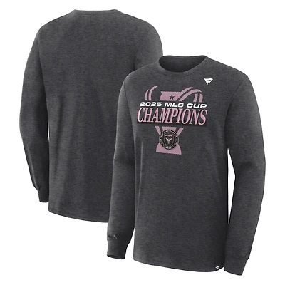 Men's Fanatics  Heather Charcoal Inter Miami CF 2025 MLS Cup Champions Locker Room Long Sleeve T-Shirt