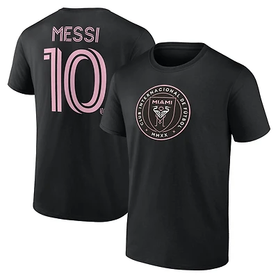 Men's Lionel Messi Black Inter Miami CF Authentic Stack Name & Number T-Shirt