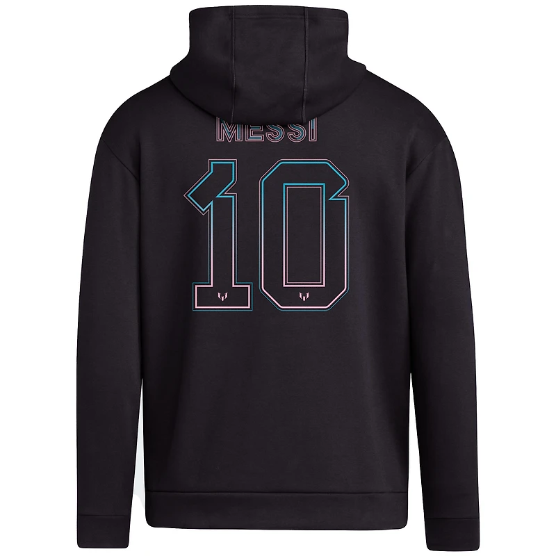 Sweat à capuche noir en molleton avec nom et numéro Messi x adidas pour homme