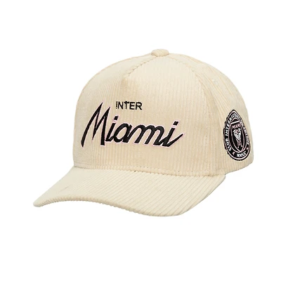 Men's Mitchell & Ness Cream Inter Miami CF Corduroy Off Pro Crown Adjustable Hat