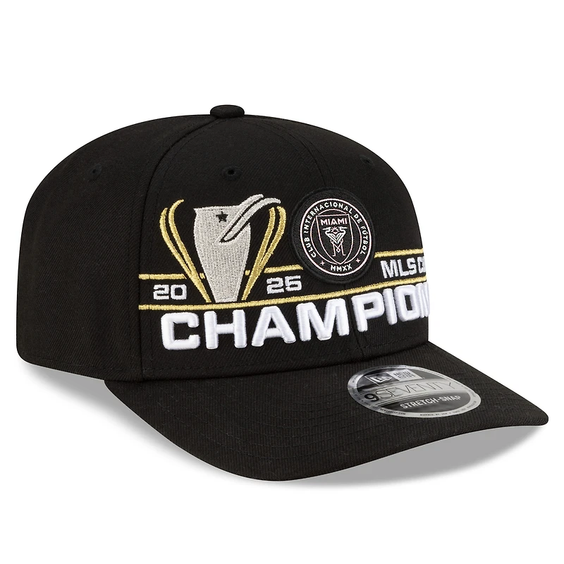 Casquette ajustable New Era noire pour homme Inter Miami CF 2025, champions de la MLS Cup, collection Vestiaire 9SEVENTY