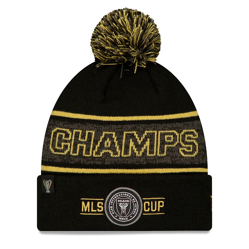 Bonnet à revers New Era noir pour homme, Inter Miami CF, champions de la Coupe MLS 2025, avec pompon.