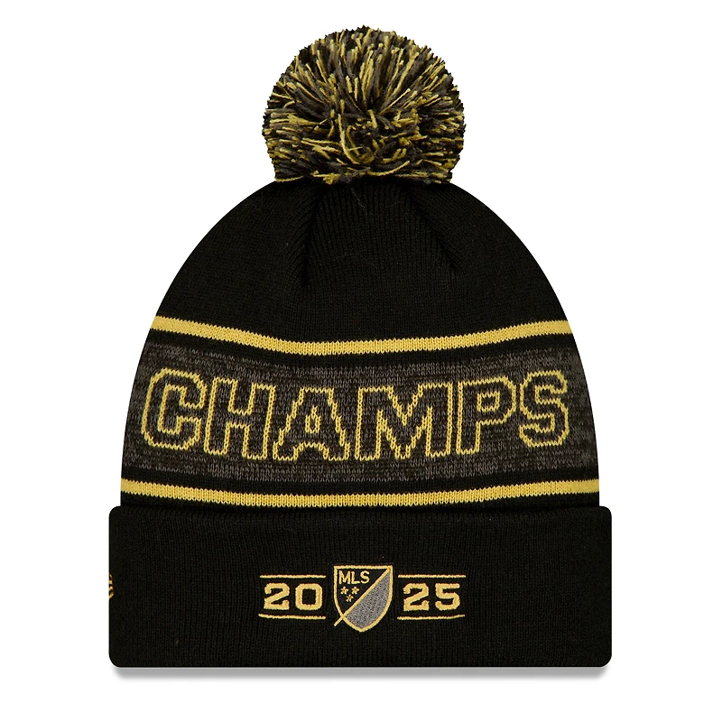 Men's New Era Black Inter Miami CF 2025 MLS Cup Champions Locker Room Cuffed Knit Hat with Pom