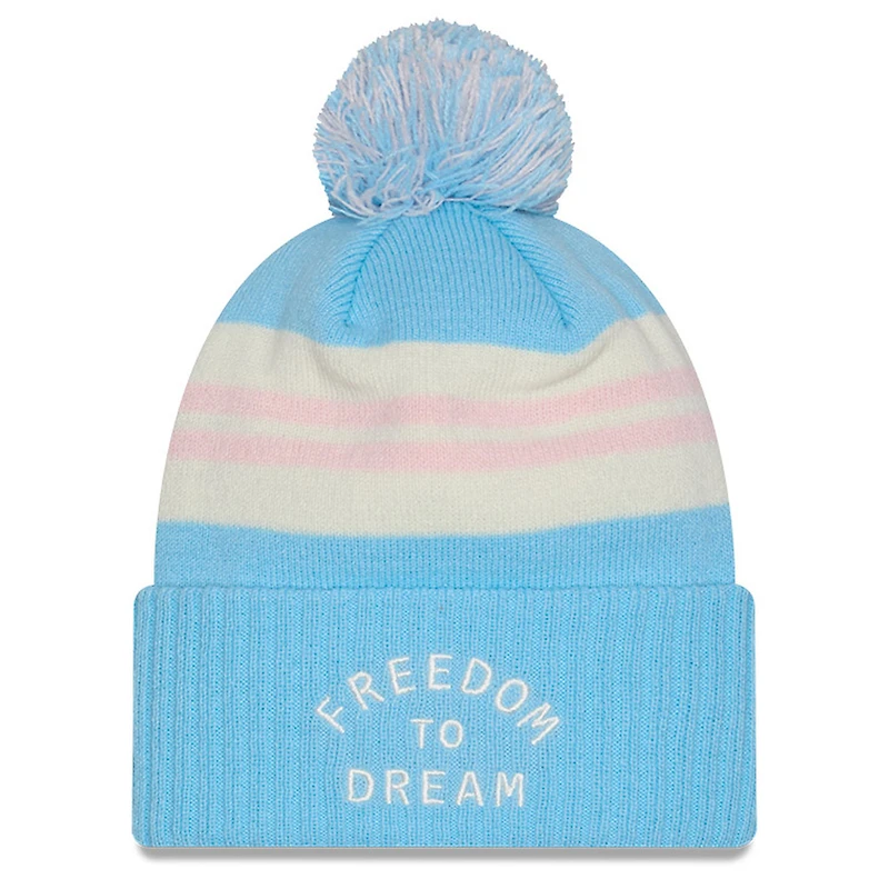 Bonnet en tricot bleu clair New Era Inter Miami CF 2025 pour homme avec revers et pompon
