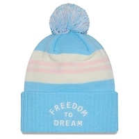 Bonnet en tricot bleu clair New Era Inter Miami CF 2025 pour homme avec revers et pompon