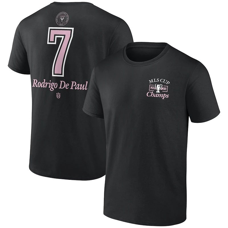 Men's Rodrigo De Paul Black Inter Miami CF 2025 MLS Cup Champions Name & Number T-Shirt