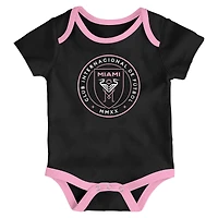 Newborn Black/Heather Gray/Pink Inter Miami CF Loyal Buddies 3-Pack Bodysuit Set