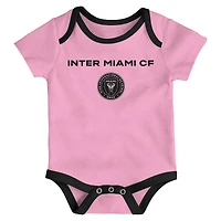 Newborn Black/Heather Gray/Pink Inter Miami CF Loyal Buddies 3-Pack Bodysuit Set