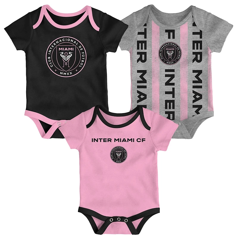 Newborn Black/Heather Gray/Pink Inter Miami CF Loyal Buddies 3-Pack Bodysuit Set