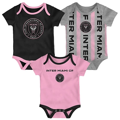 Newborn Black/Heather Gray/Pink Inter Miami CF Loyal Buddies 3-Pack Bodysuit Set