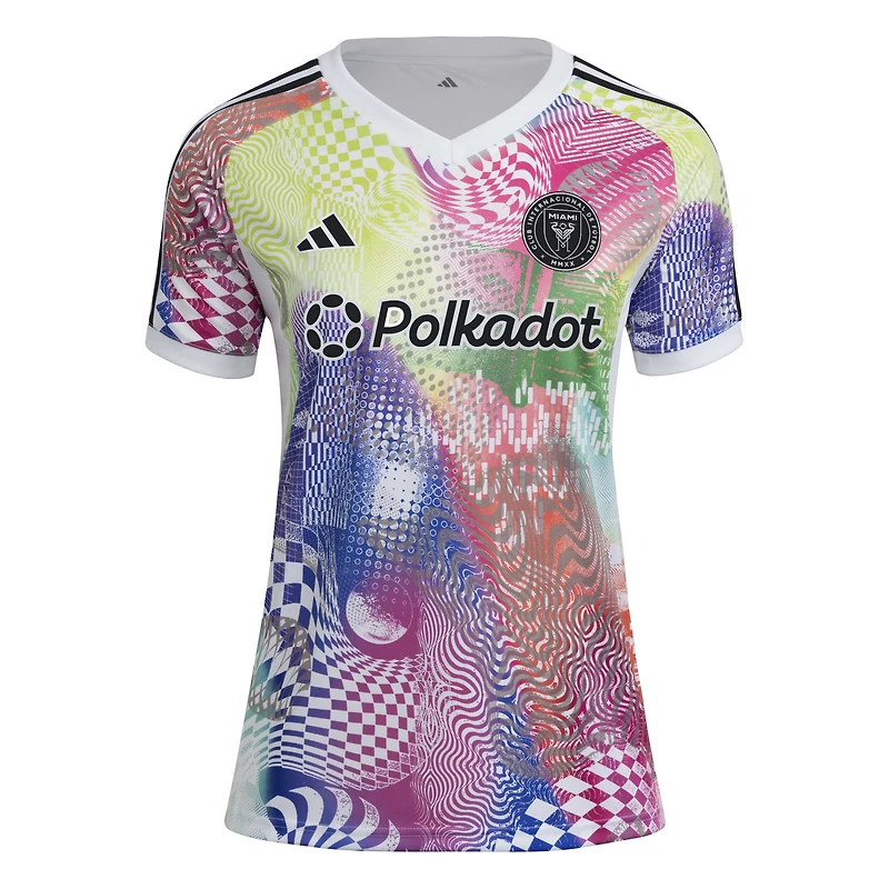 Haut d'avant-match adidas blanc Inter Miami CF 2025 Pride pour femme