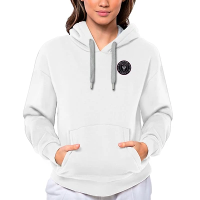 Women's Antigua White Inter Miami CF Team Logo Victory Pullover Hoodie