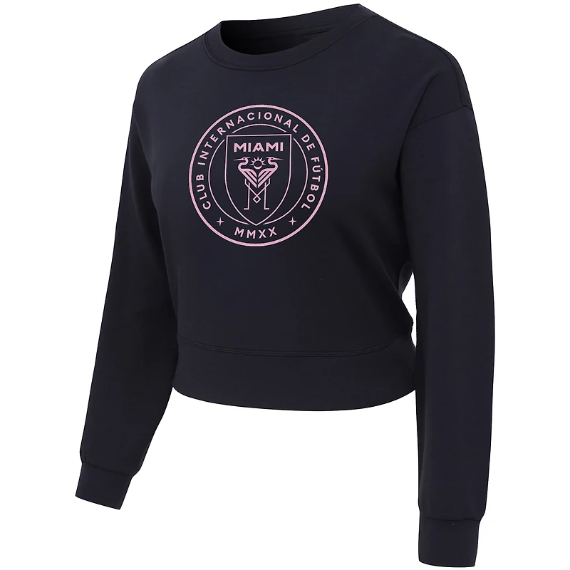 Haut court à manches longues en tricot noir Inter Miami CF Tri-Blend Darby pour femme