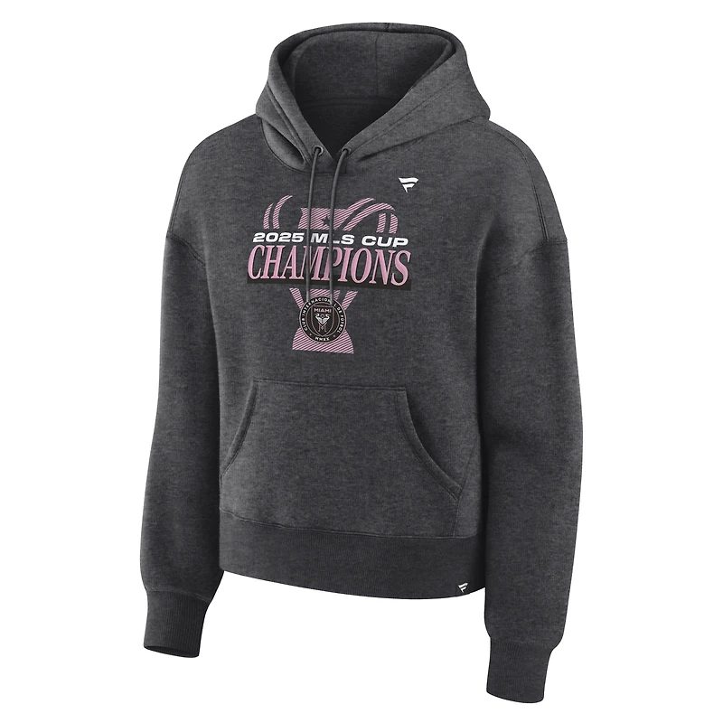 Women's Fanatics  Heather Charcoal Inter Miami CF 2025 MLS Cup Champions Locker Room Hoodie