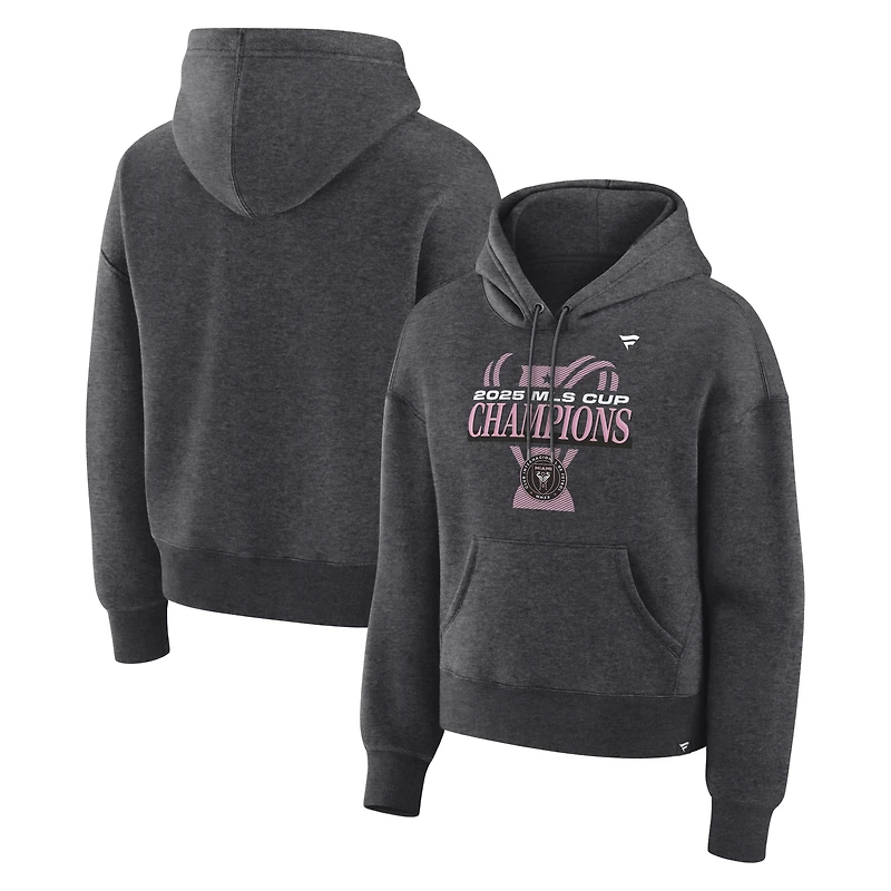 Sweat à capuche Fanatics Heather Charcoal pour femme, Inter Miami CF, champions de la MLS Cup 2025