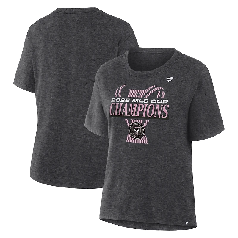 Women's Fanatics  Heather Charcoal Inter Miami CF 2025 MLS Cup Champions Locker Room T-shirt