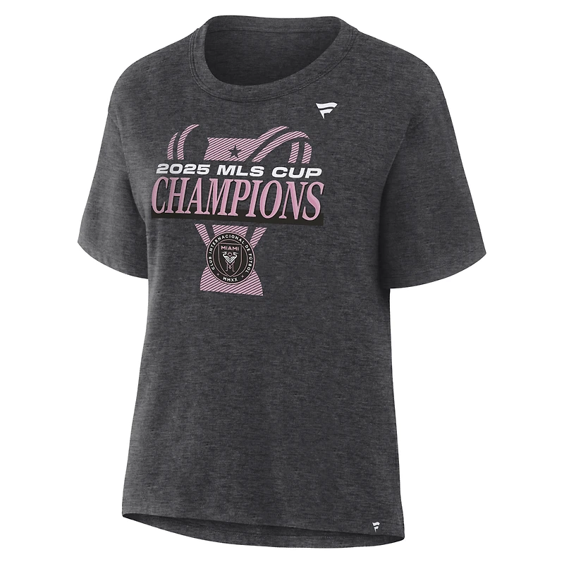 Women's Fanatics  Heather Charcoal Inter Miami CF 2025 MLS Cup Champions Locker Room T-shirt