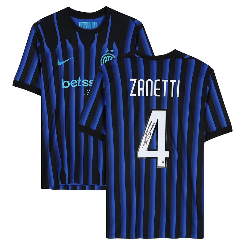 Maillot domicile moderne noir et bleu autographié de Javier Zanetti (Inter Milan)