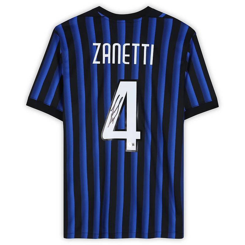 Maillot domicile moderne noir et bleu autographié de Javier Zanetti (Inter Milan)