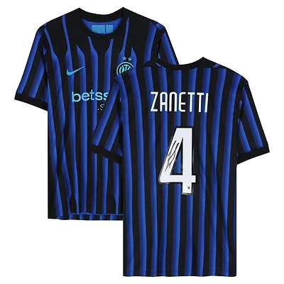 Maillot domicile moderne noir et bleu autographié de Javier Zanetti (Inter Milan)