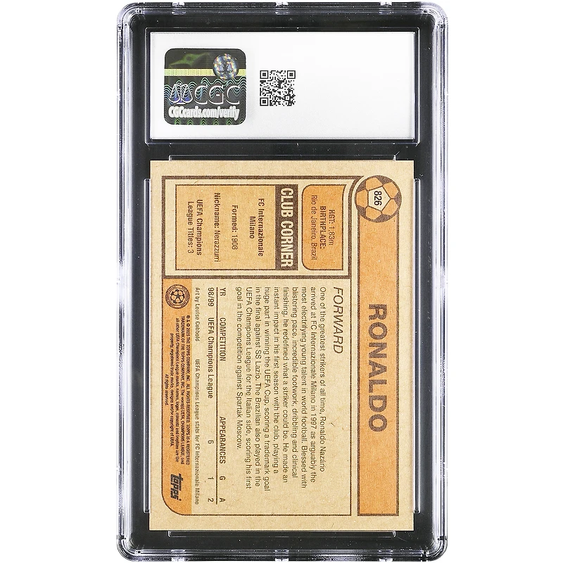 Ronaldo Inter Milan 2025 Topps Living Set #826, carte authentifiée CGC (lot de 10).