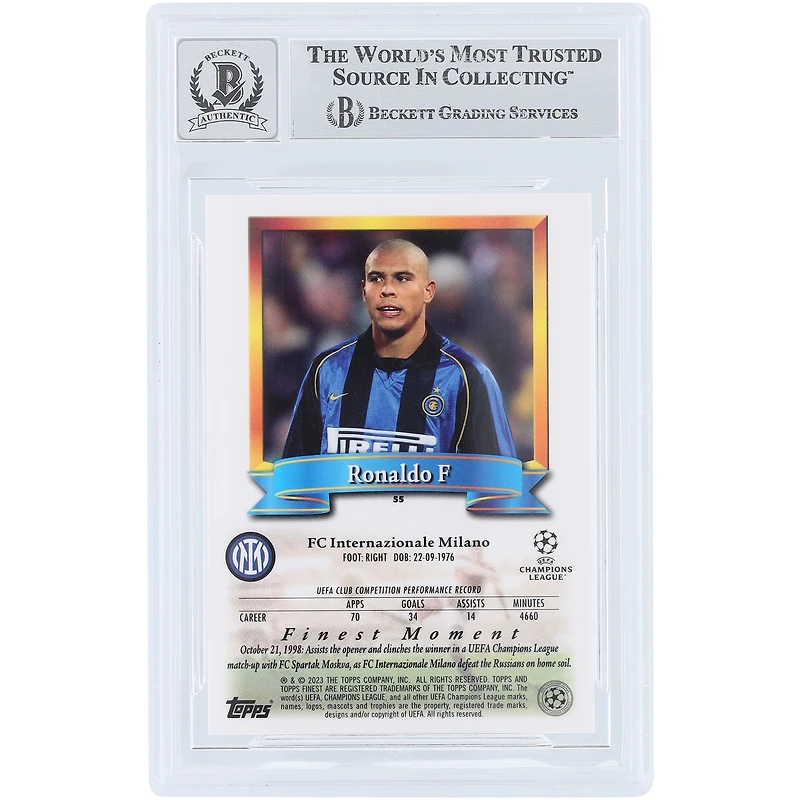 Ronaldo Inter Milan Autographié 2022-23 Topps Finest Flashbacks UEFA #55 Beckett Fanatics Witnessed Authenticated Auto 10 Card