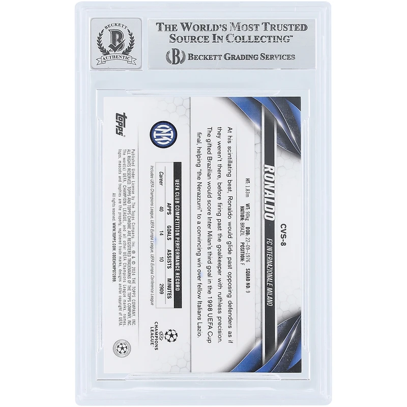 Ronaldo Inter Milan Autographié 2023-24 Topps Chrome Sapphire UEFA Image Variation #CVS-8 Beckett Fanatics Witnessed Authenticated Auto 10 Card