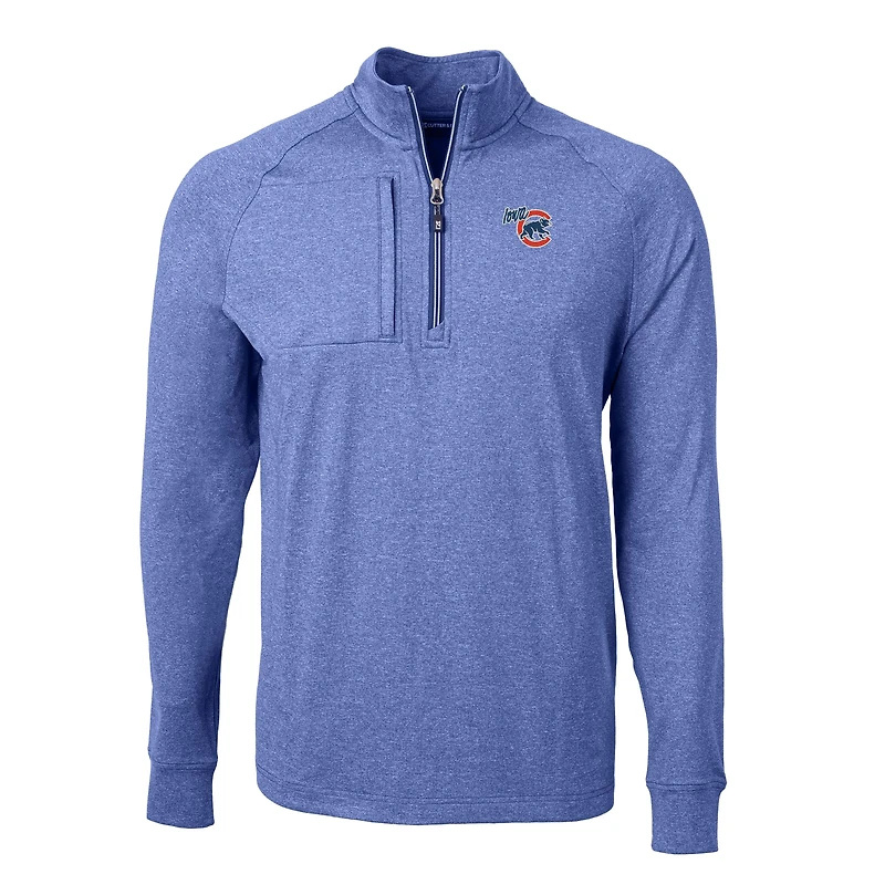 Men's Cutter & Buck  Heather Blue Iowa Cubs Adapt Eco Knit Big Tall Quarter-Zip Pullover Top