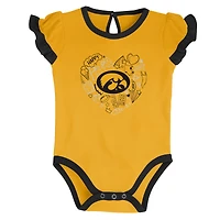Girls Newborn & Infant Black/Gold Iowa Hawkeyes Too Much Love Two-Piece Bodysuit Set