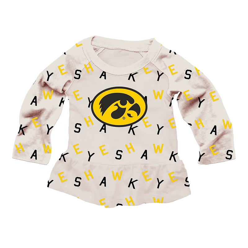 Girls Toddler Wes & Willy Oatmeal Iowa Hawkeyes Ruffle Raglan Long Sleeve T-Shirt Leggings Set