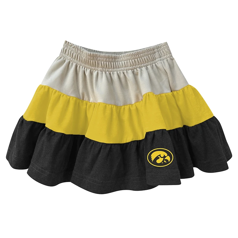 Girls Toddler Wes & Willy Tan Iowa Hawkeyes Tri-Blend Sleeveless Full-Zip Hoodie Tiered Skirt Set