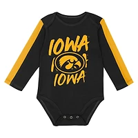 Ensemble 3 pièces pour bébé Outerstuff noir/or Iowa Hawkeyes Double Down Body et pantalon