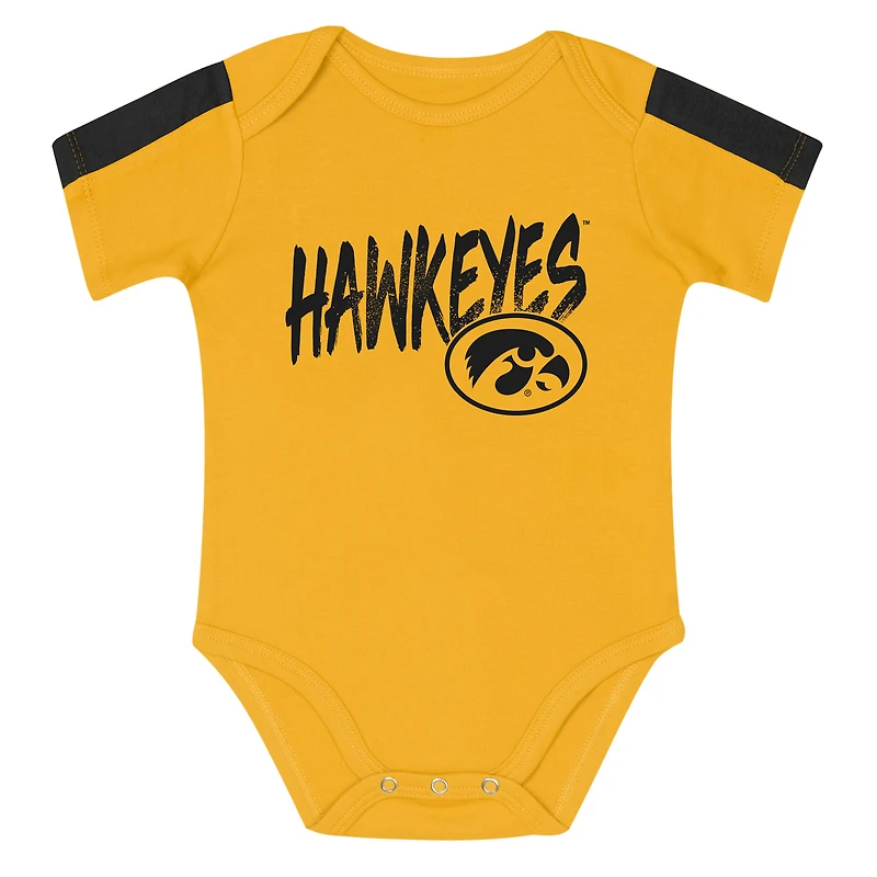 Infant Outerstuff Black/Gold Iowa Hawkeyes Double Down Bodysuit and Pants 3-Piece Set