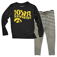 Infant Wes & Willy  Iowa Hawkeyes Long Sleeve Top and Striped Tri-Blend Leggings Set