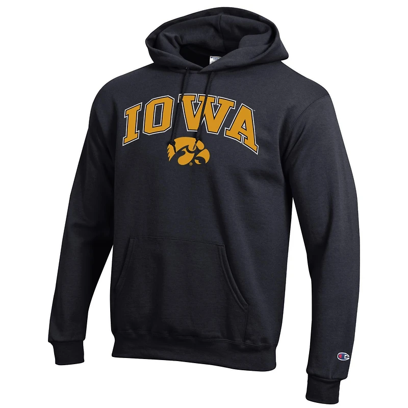 Sweat à capuche noir Champion Iowa Hawkeyes avec logo Arch Over pour homme