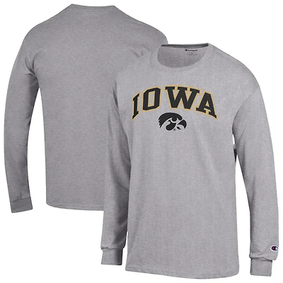 Men's Champion  Heather Gray Iowa Hawkeyes Arch Over Logo Long Sleeve T-Shirt