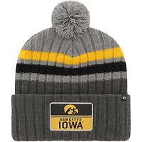 Men's '47 Charcoal Iowa Hawkeyes Stack Striped Cuffed Knit Hat with Pom