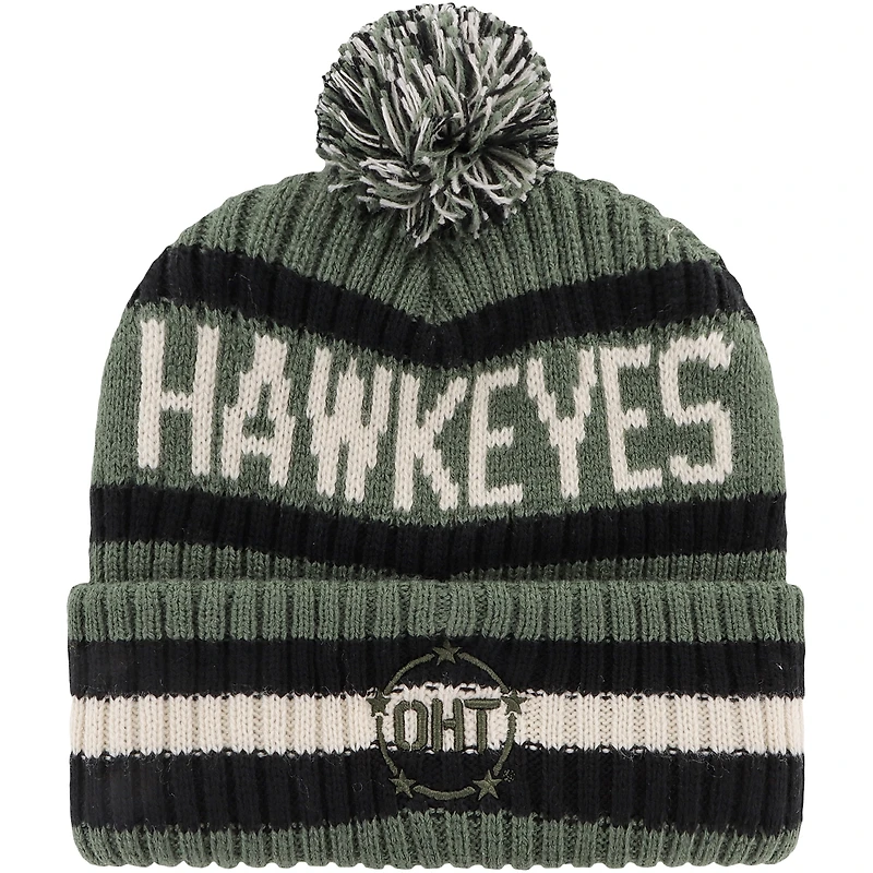 Men's '47 Green Iowa Hawkeyes OHT Military Appreciation Bering Cuffed Knit Hat with Pom