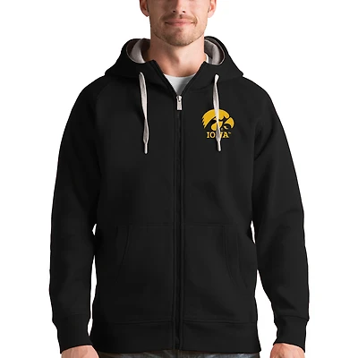 Sweat à capuche zippé Antigua noir pour homme, modèle Victory des Iowa Hawkeyes.