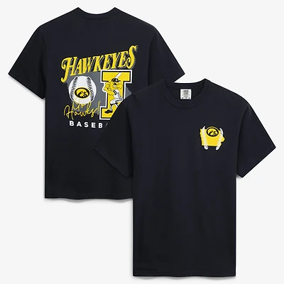 Men's Black Iowa Hawkeyes Drawn Mascot Baseball T-Shirt